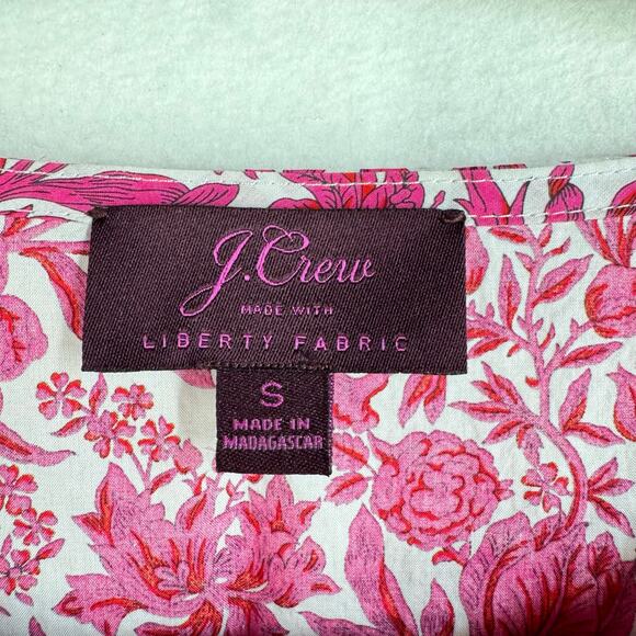 J Crew Liberty London Sambourne Pink Azalea Floral Ruffle Blouse Popover Boho SM - Picture 13 of 14